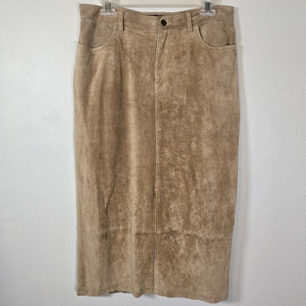 Vintage Eddie Bauer Seattle Suede Skirt Women's 12 Tan Washable 90s Winter Gorp